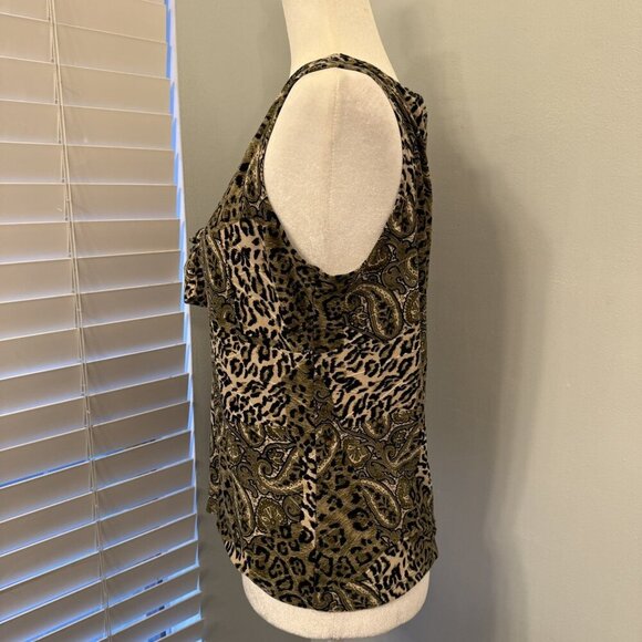 Only Nine Vintage 90s Y2K Olive Green Black Leopard Paisley Stretchy Tank Top XL - Picture 5 of 11